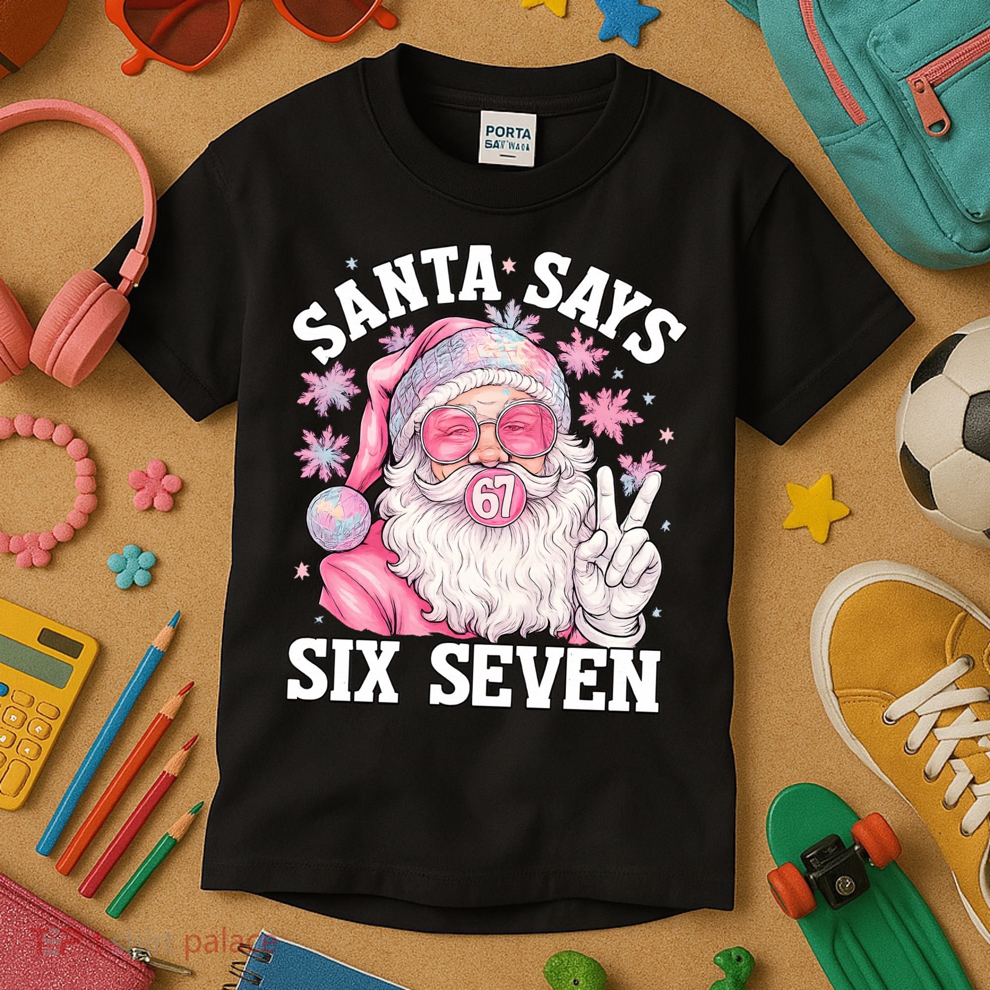 Funny Santa Says Six Seven Christmas 67 Meme Xmas Kids T-Shirt