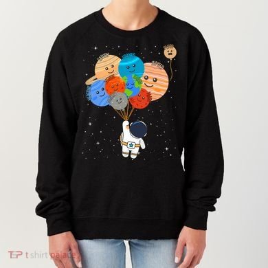 Funny Solar System Astronaut Holding Planet Balloons Pluto Women's Sweatshirt