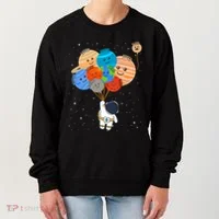 Funny Solar System Astronaut Holding Planet Balloons Pluto Women's Sweatshirt thumb 0