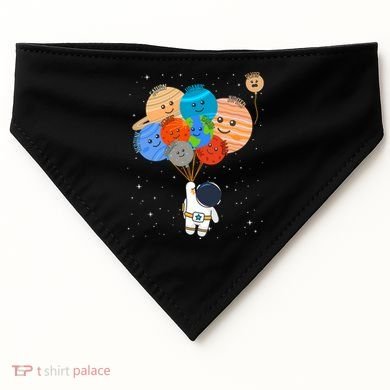 Funny Solar System Astronaut Holding Planet Balloons Pluto USA-Made Doggie Bandana