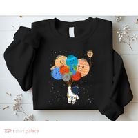 Funny Solar System Astronaut Holding Planet Balloons Pluto Sweatshirt thumb 2