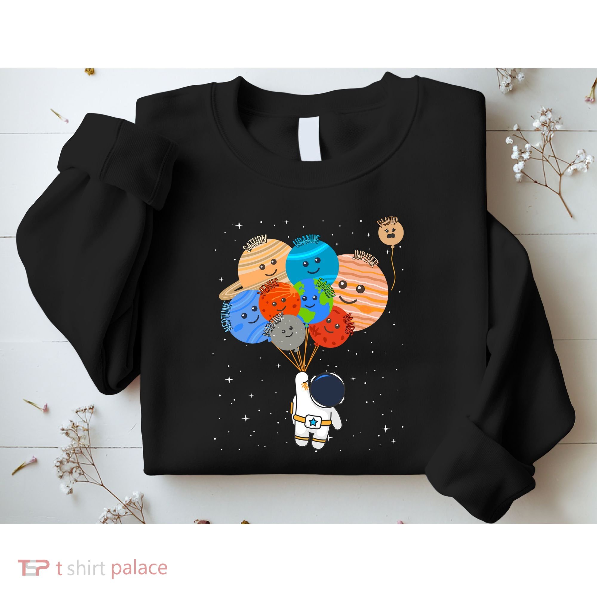 Funny Solar System Astronaut Holding Planet Balloons Pluto Sweatshirt