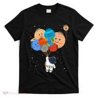 Funny Solar System Astronaut Holding Planet Balloons Pluto T-Shirt thumb 0