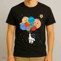 Funny Solar System Astronaut Holding Planet Balloons Pluto T-Shirt thumb 3