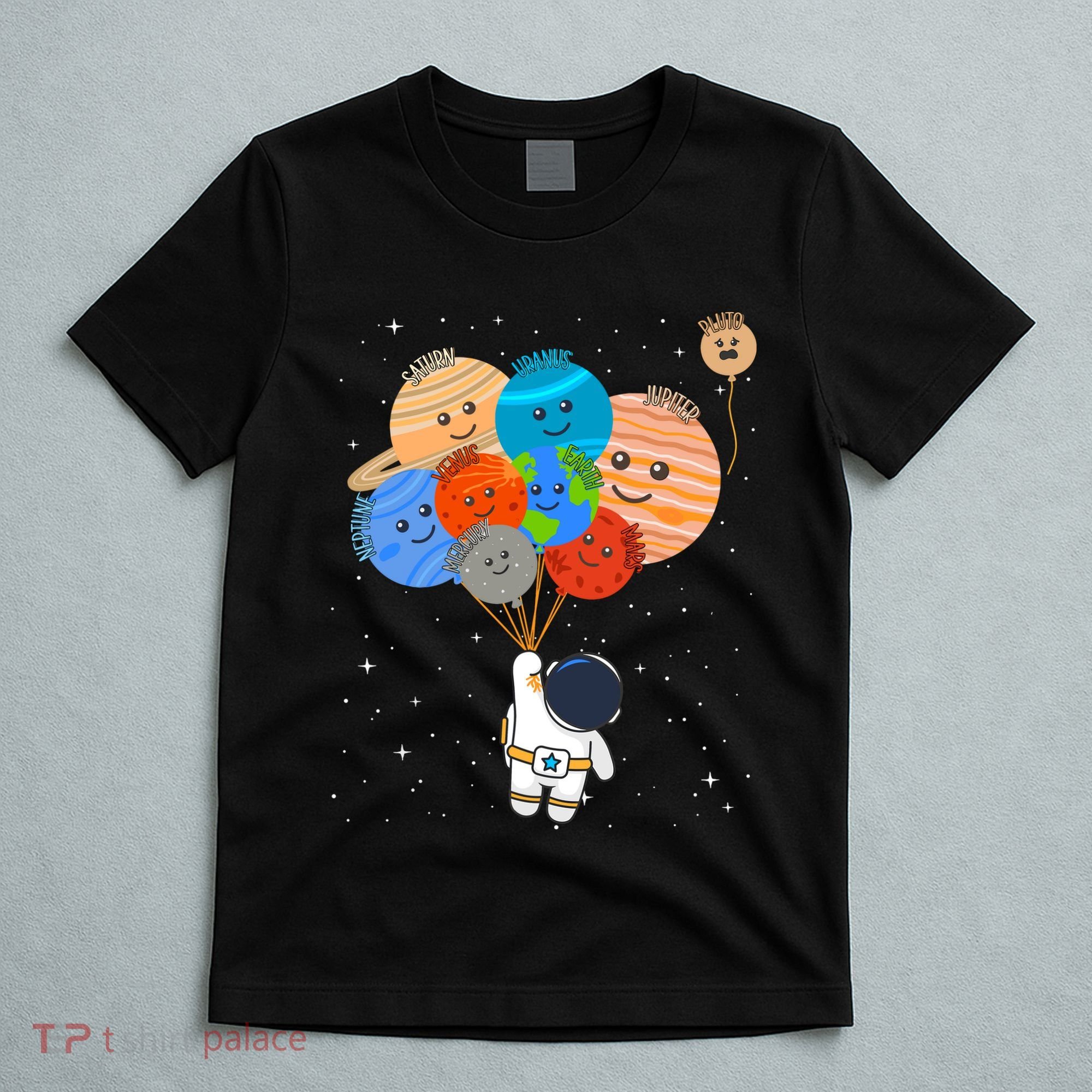 Funny Solar System Astronaut Holding Planet Balloons Pluto T-Shirt