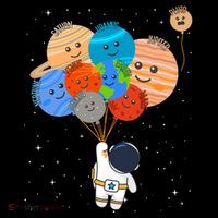 Funny Solar System Astronaut Holding Planet Balloons Pluto Bucket Hat thumb 4