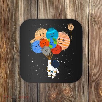 Funny Solar System Astronaut Holding Planet Balloons Pluto Coaster