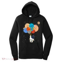 Funny Solar System Astronaut Holding Planet Balloons Pluto Women's Hoodie thumb 0