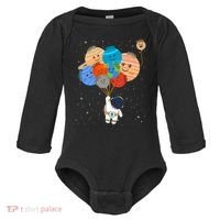 Funny Solar System Astronaut Holding Planet Balloons Pluto Baby Long Sleeve Bodysuit thumb 0