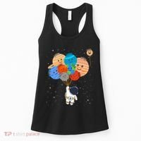Funny Solar System Astronaut Holding Planet Balloons Pluto Women's Tank Top thumb 0