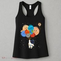 Funny Solar System Astronaut Holding Planet Balloons Pluto Women's Tank Top thumb 3