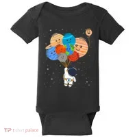 Funny Solar System Astronaut Holding Planet Balloons Pluto Baby Bodysuit thumb 0