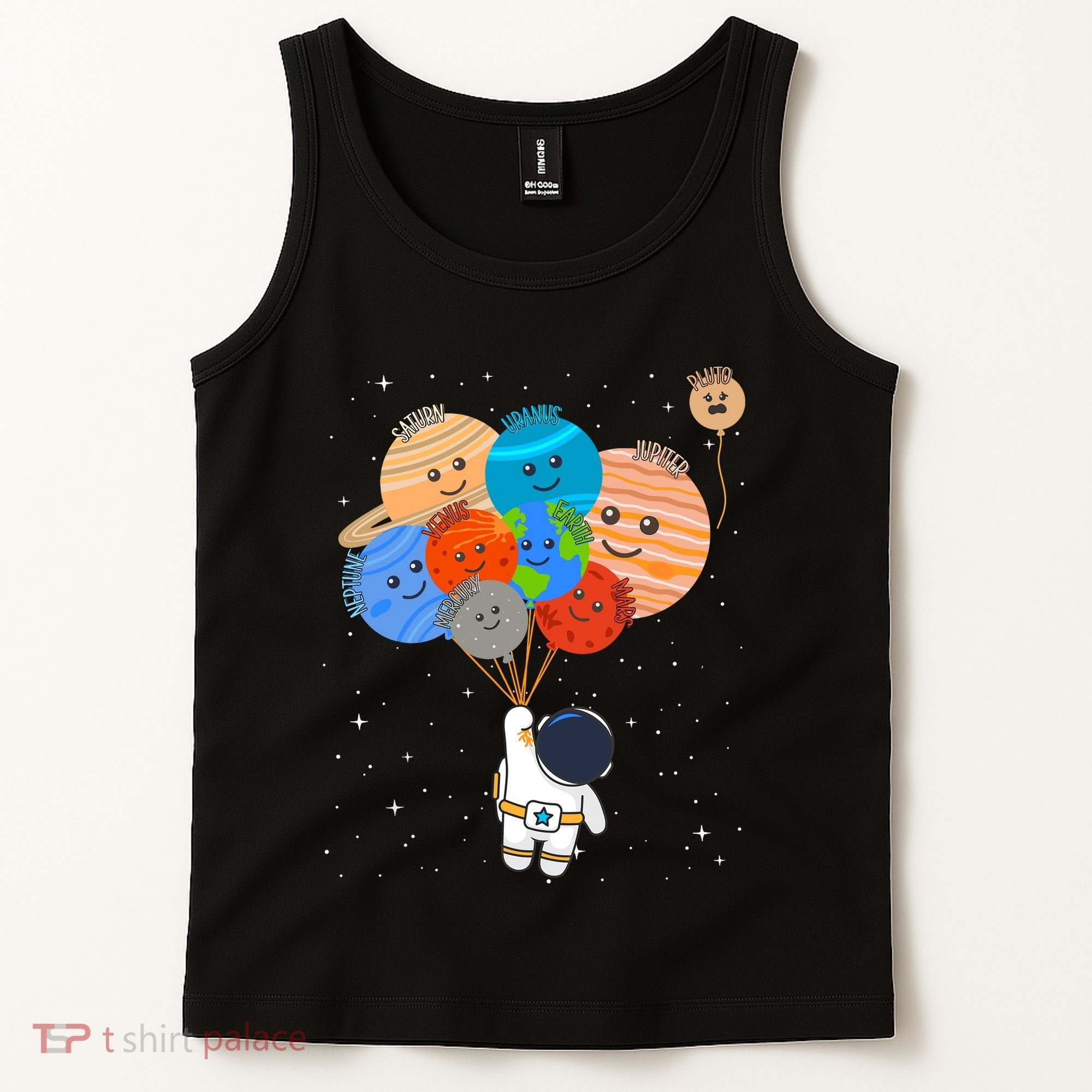 Funny Solar System Astronaut Holding Planet Balloons Pluto Tank Top