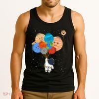 Funny Solar System Astronaut Holding Planet Balloons Pluto Tank Top thumb 3