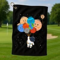 Funny Solar System Astronaut Holding Planet Balloons Pluto Golf Towel thumb 1