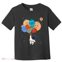 Funny Solar System Astronaut Holding Planet Balloons Pluto Toddler T-Shirt thumb 0