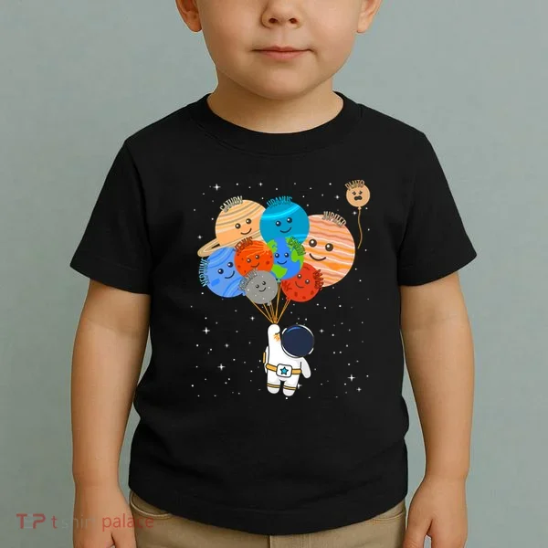 Funny Solar System Astronaut Holding Planet Balloons Pluto Toddler T-Shirt