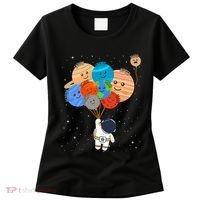Funny Solar System Astronaut Holding Planet Balloons Pluto Women's T-Shirt thumb 0