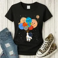 Funny Solar System Astronaut Holding Planet Balloons Pluto Women's T-Shirt thumb 3