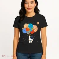 Funny Solar System Astronaut Holding Planet Balloons Pluto Women's T-Shirt thumb 4