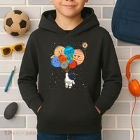 Funny Solar System Astronaut Holding Planet Balloons Pluto Kids Hoodie thumb 2