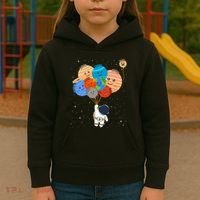 Funny Solar System Astronaut Holding Planet Balloons Pluto Kids Hoodie thumb 3