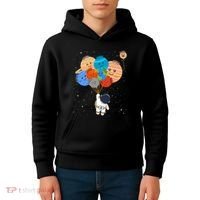 Funny Solar System Astronaut Holding Planet Balloons Pluto Kids Hoodie thumb 4