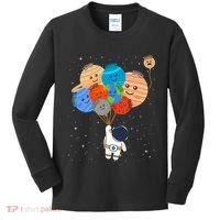 Funny Solar System Astronaut Holding Planet Balloons Pluto Kids Long Sleeve Shirt thumb 0