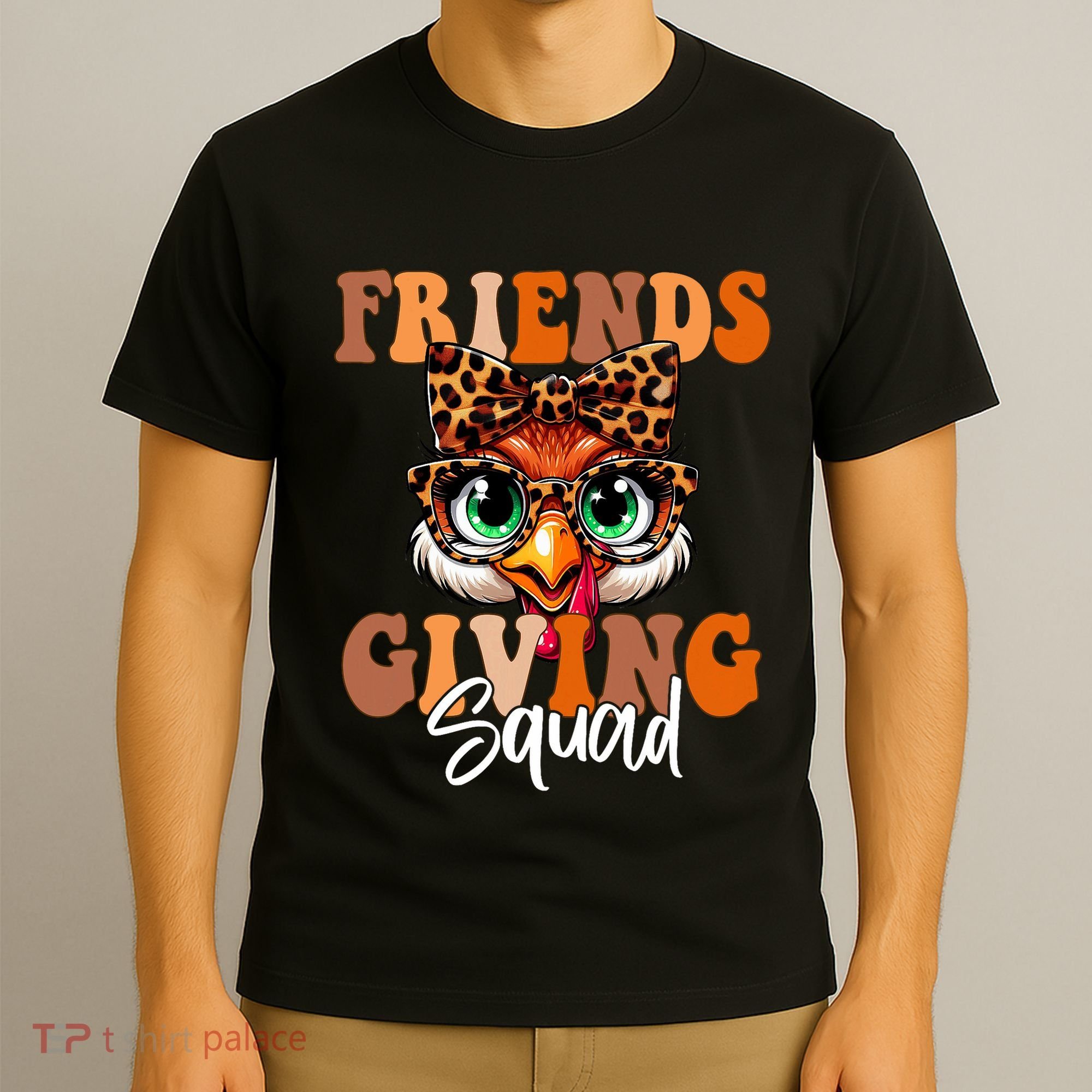 Friends Squad Thanksgiving Turkey Face Leopard T-Shirt