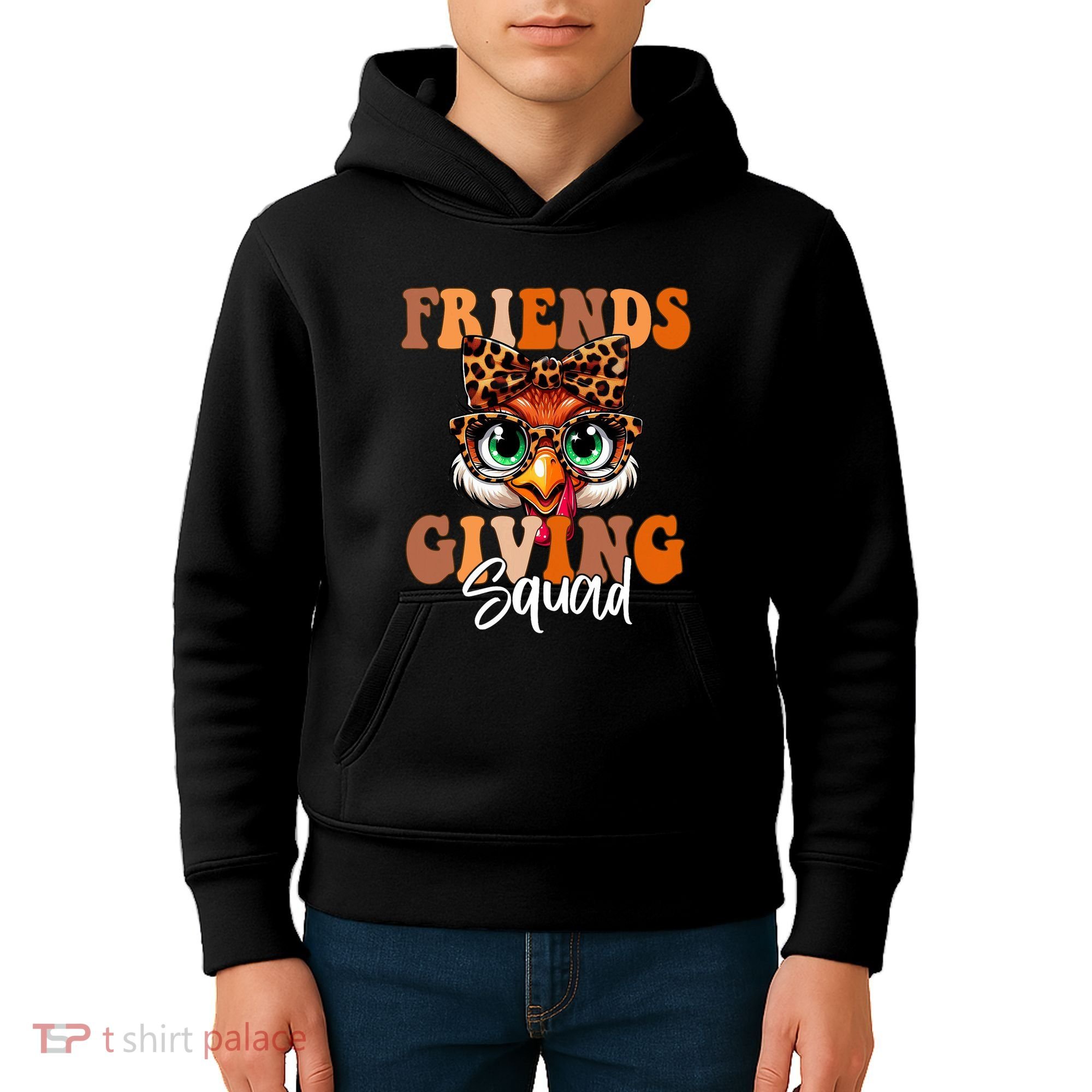 Friends Squad Thanksgiving Turkey Face Leopard Kids Hoodie
