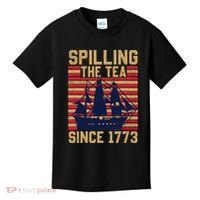 Fun Spilling The Tea Since 1773 Teaching History Patriotic Kids T-Shirt thumb 0