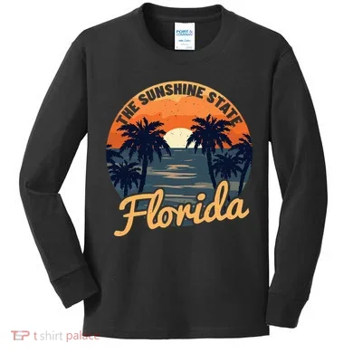 Florida Sunset Throwback Design Kids Long Sleeve Shirt
