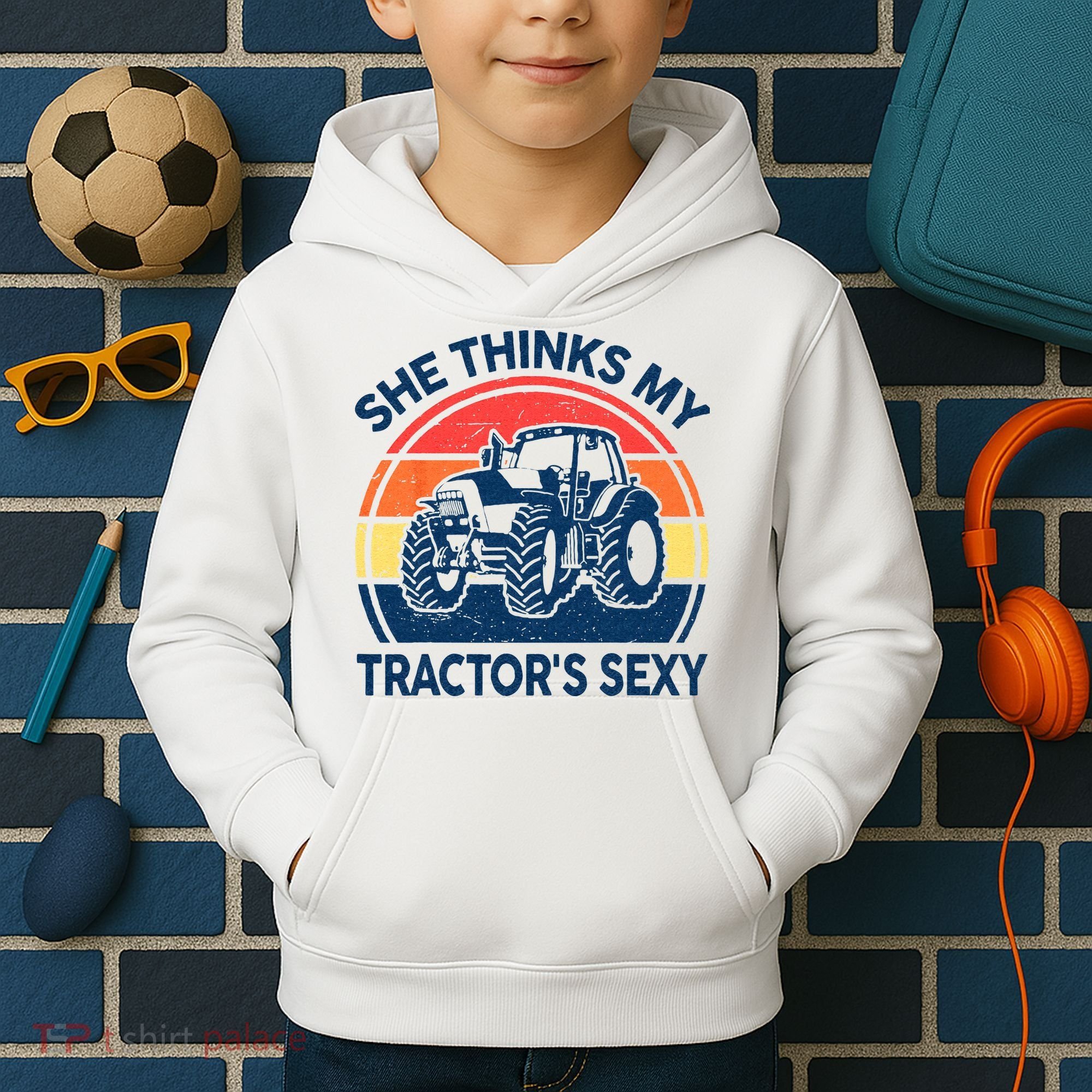 Farm She Thinks My Tractors Sexy Men Gift Funny Farmer Kids Hoodie