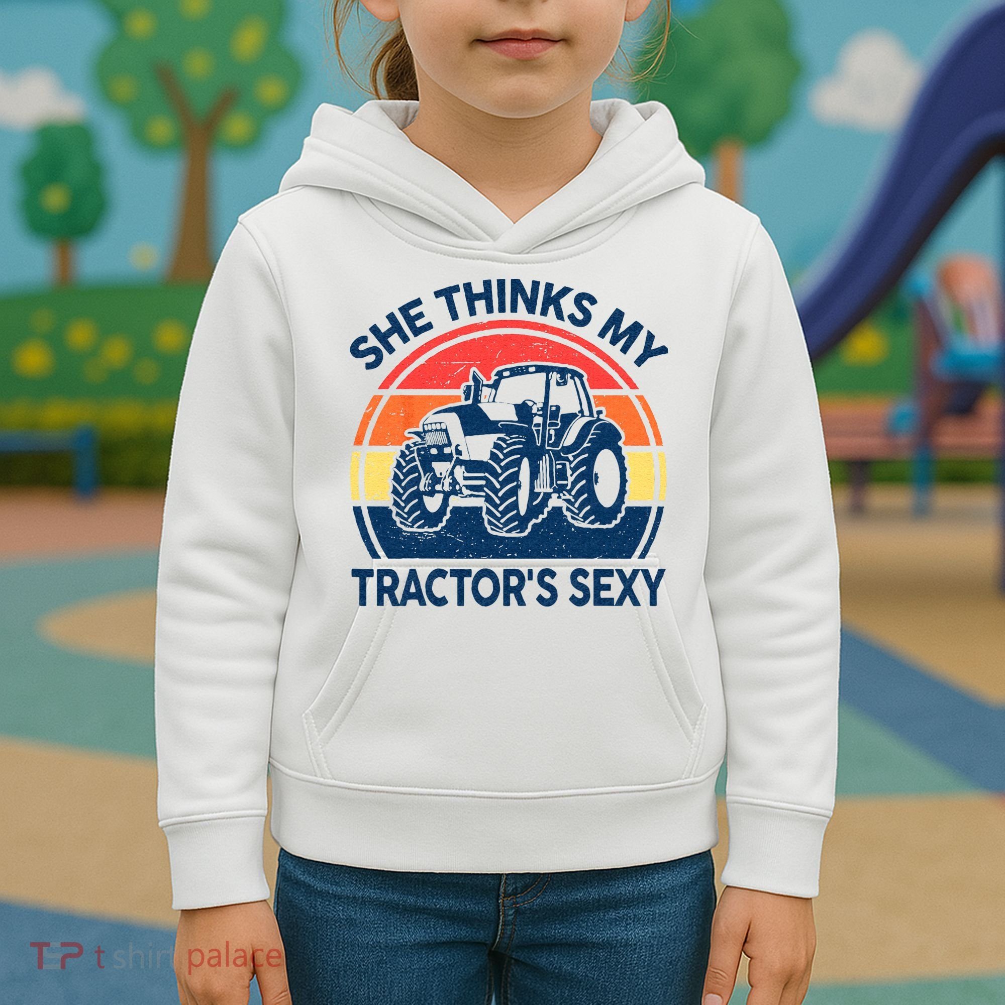 Farm She Thinks My Tractors Sexy Men Gift Funny Farmer Kids Hoodie