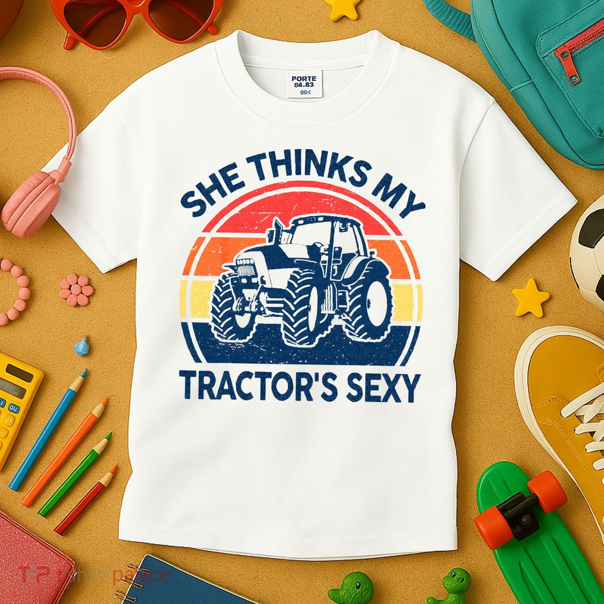 Farm She Thinks My Tractors Sexy Men Gift Funny Farmer Kids T-Shirt