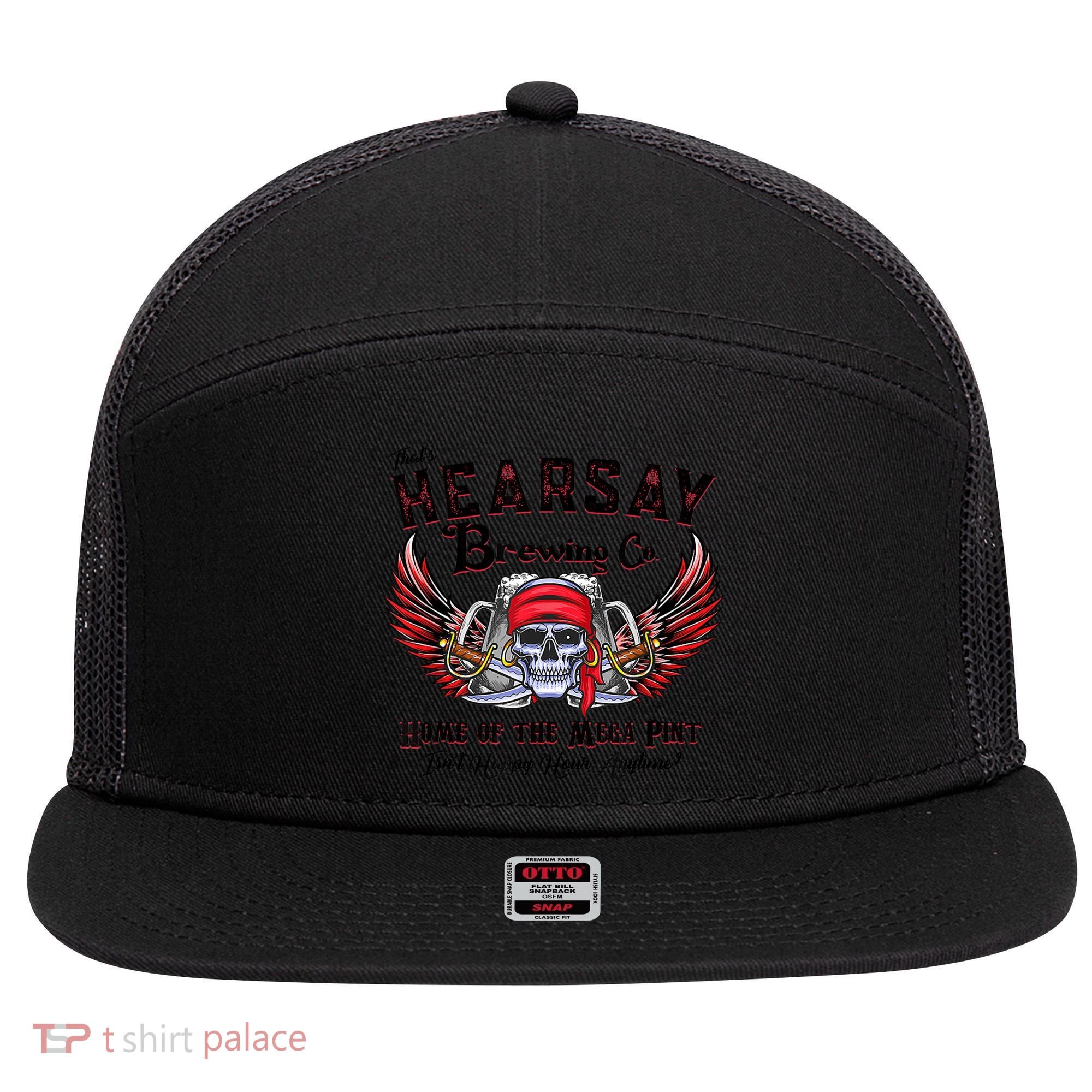 Funny Skull That's Hearsay Brewing Co Home Of The Mega Pint 7 Panel Mesh Trucker Snapback Hat
