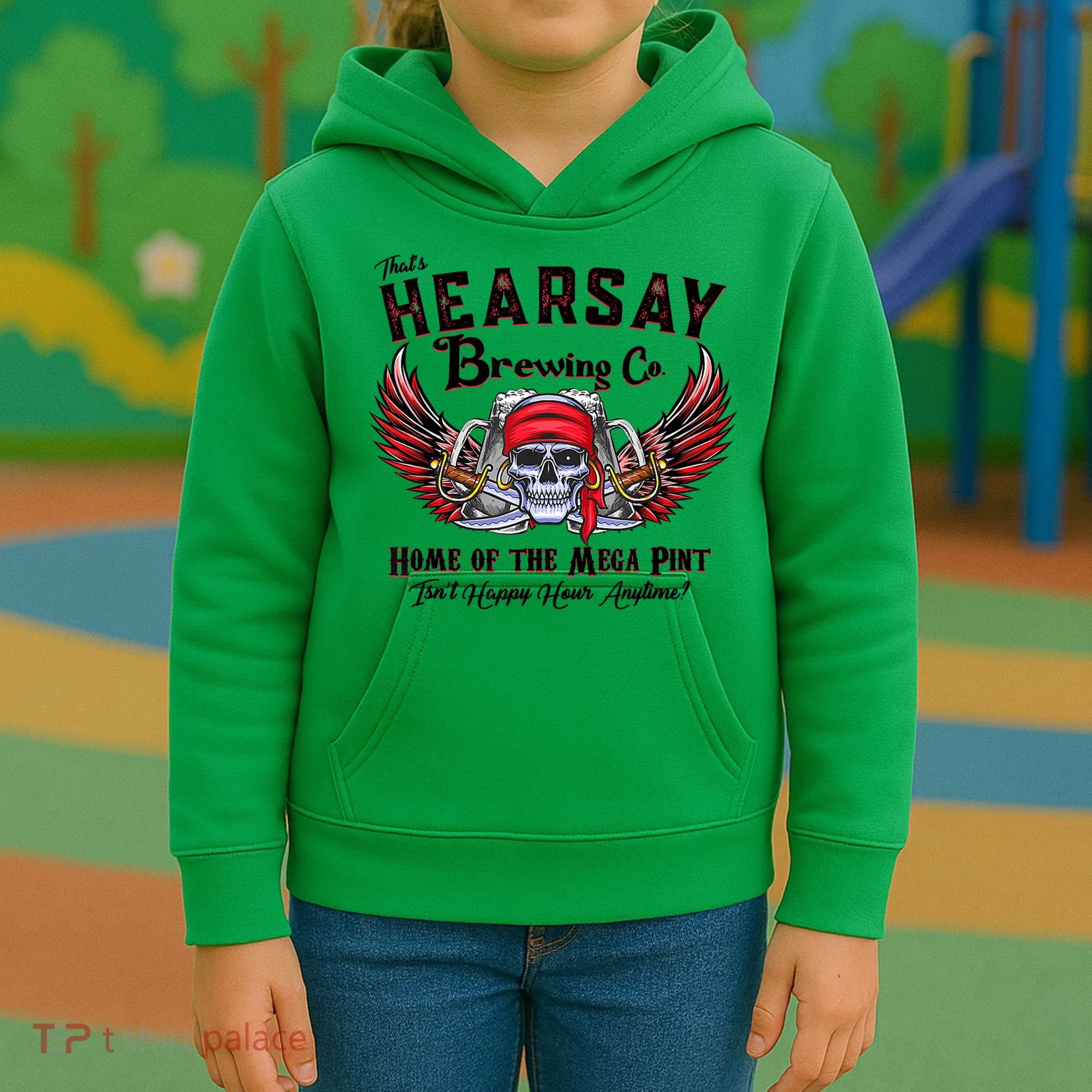 Funny Skull That's Hearsay Brewing Co Home Of The Mega Pint Kids Hoodie