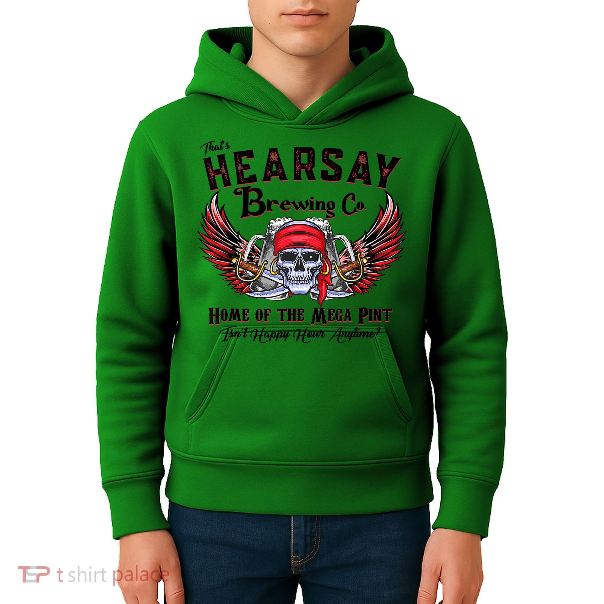 Funny Skull That's Hearsay Brewing Co Home Of The Mega Pint Kids Hoodie
