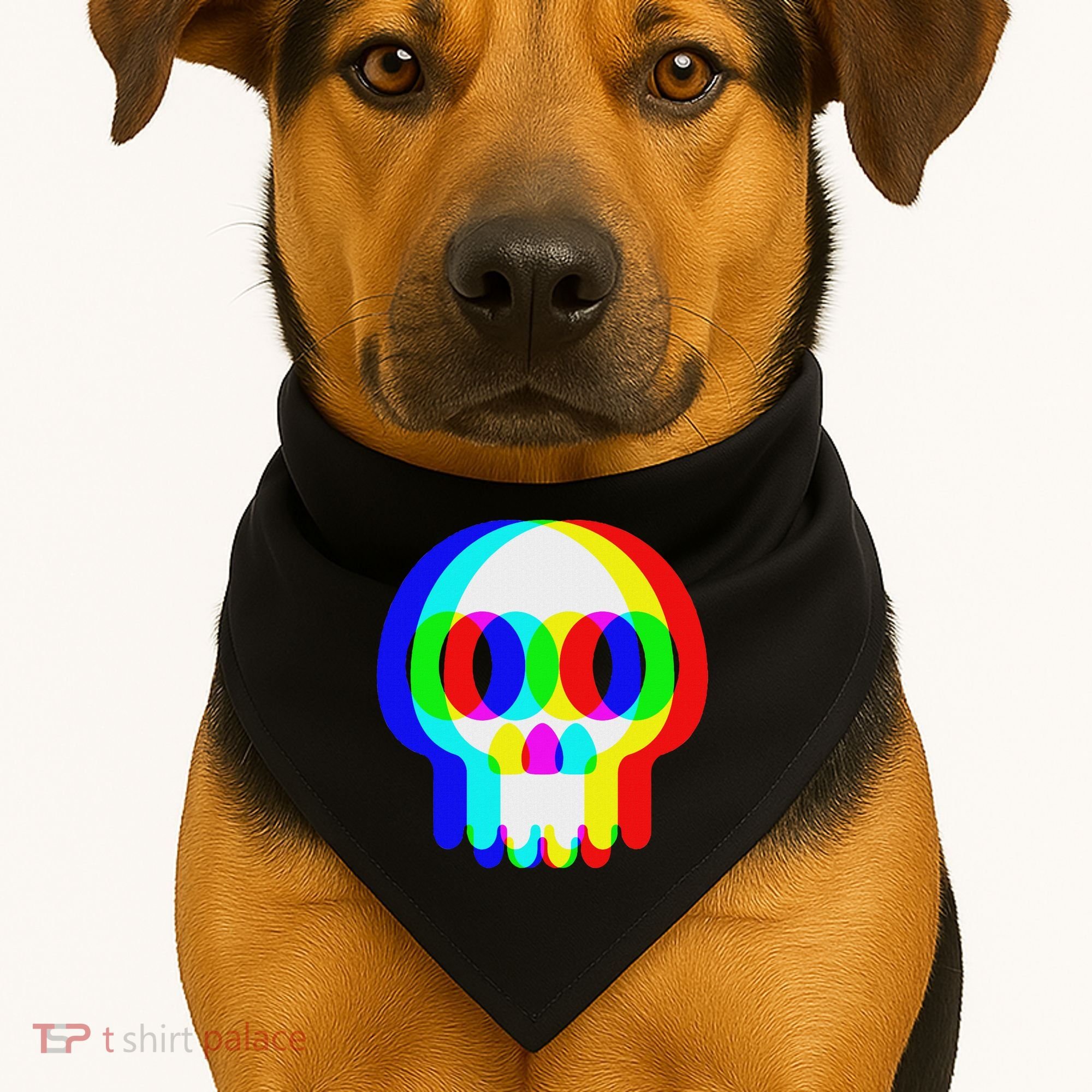 Funny Skull Trippy Vaporwave Halloween Techno Rave Edm Party USA-Made Doggie Bandana