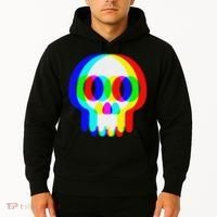 Funny Skull Trippy Vaporwave Halloween Techno Rave Edm Party Hoodie thumb 2