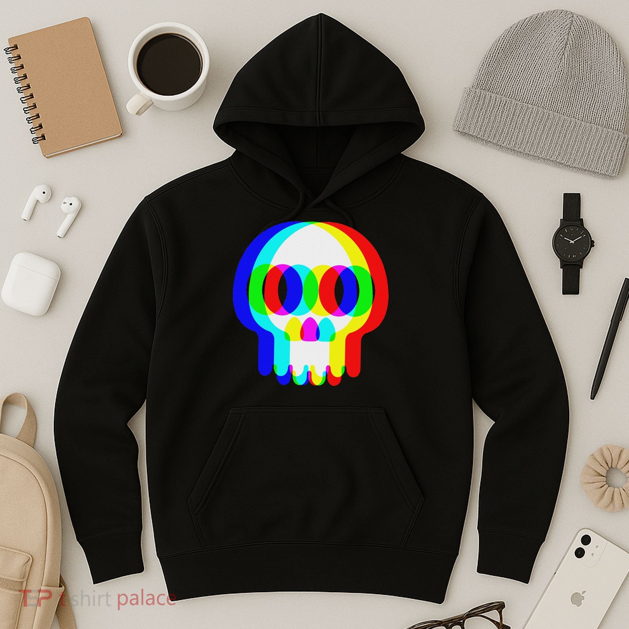 Funny Skull Trippy Vaporwave Halloween Techno Rave Edm Party Hoodie