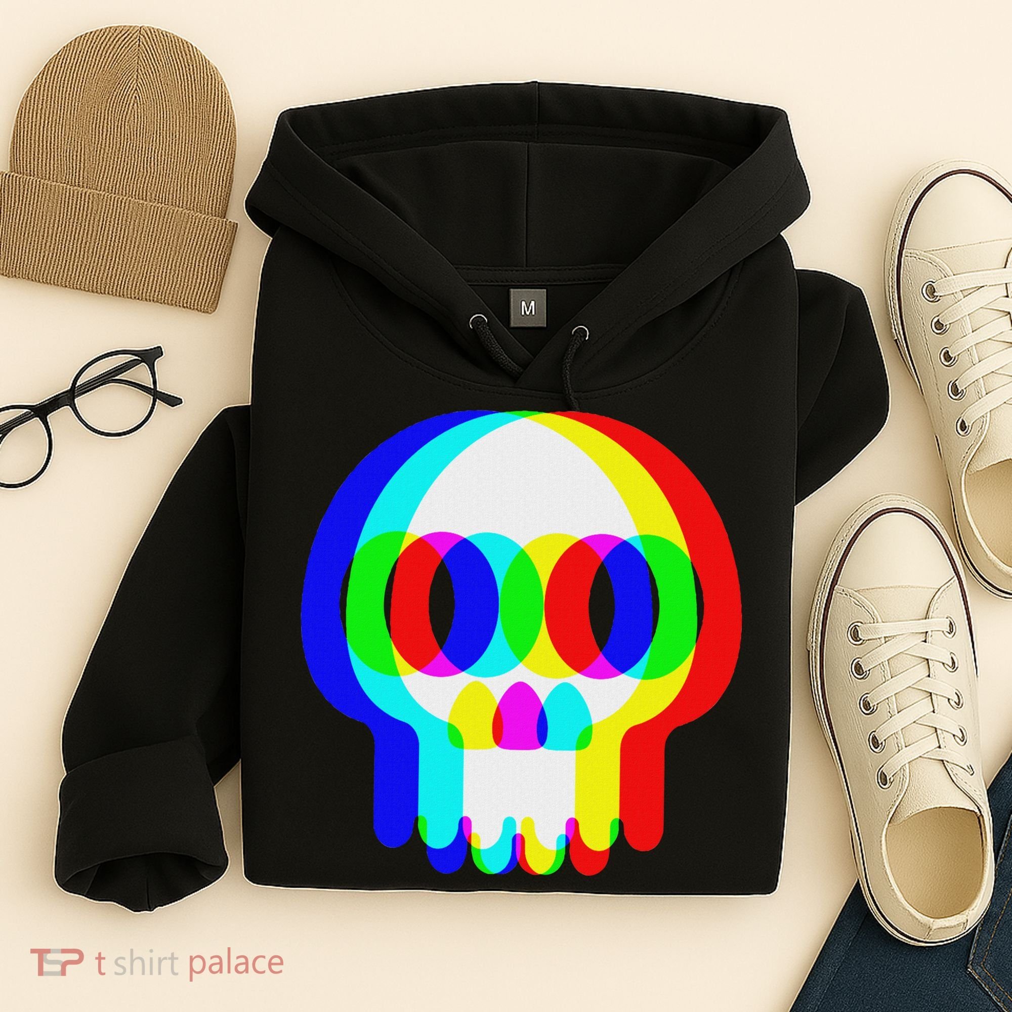 Funny Skull Trippy Vaporwave Halloween Techno Rave Edm Party Hoodie