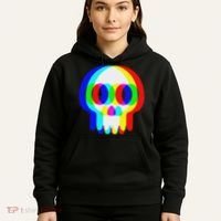 Funny Skull Trippy Vaporwave Halloween Techno Rave Edm Party Hoodie thumb 5