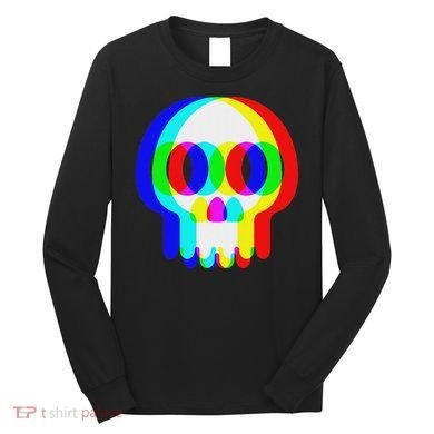 Funny Skull Trippy Vaporwave Halloween Techno Rave Edm Party Long Sleeve Shirt