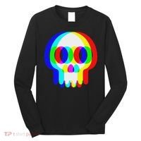 Funny Skull Trippy Vaporwave Halloween Techno Rave Edm Party Long Sleeve Shirt thumb 0