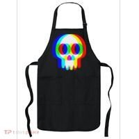 Funny Skull Trippy Vaporwave Halloween Techno Rave Edm Party Apron thumb 0