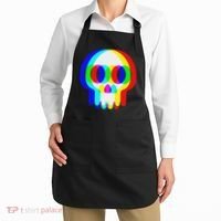 Funny Skull Trippy Vaporwave Halloween Techno Rave Edm Party Apron thumb 2
