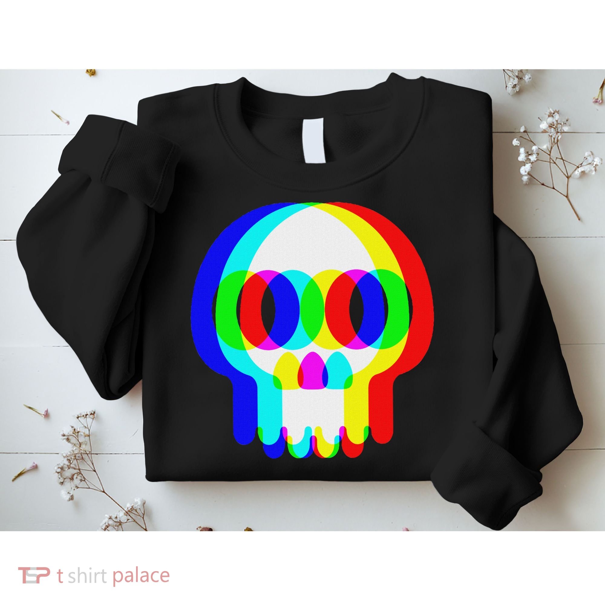 Funny Skull Trippy Vaporwave Halloween Techno Rave Edm Party Sweatshirt