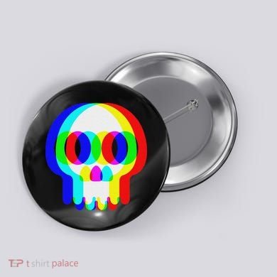 Funny Skull Trippy Vaporwave Halloween Techno Rave Edm Party Button