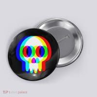 Funny Skull Trippy Vaporwave Halloween Techno Rave Edm Party Button thumb 0